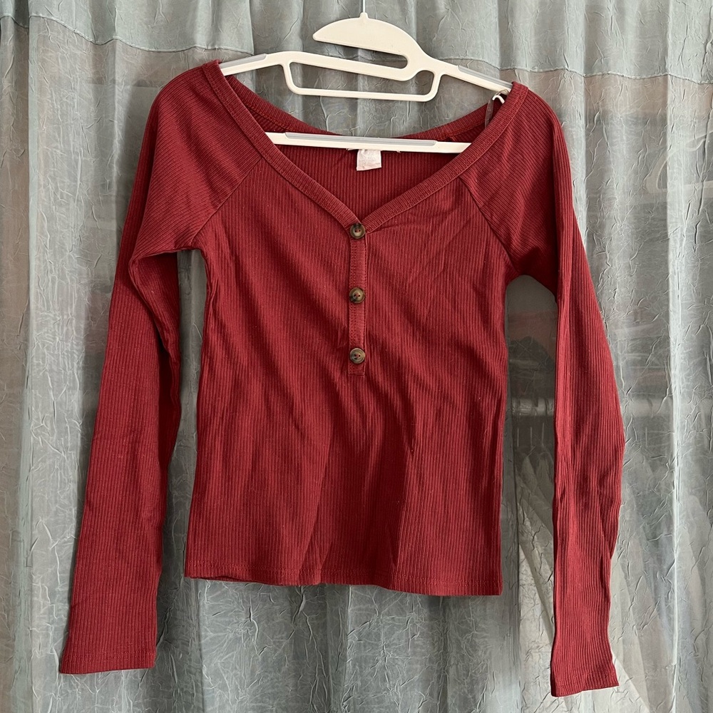 Red Ribbed Long Sleeve